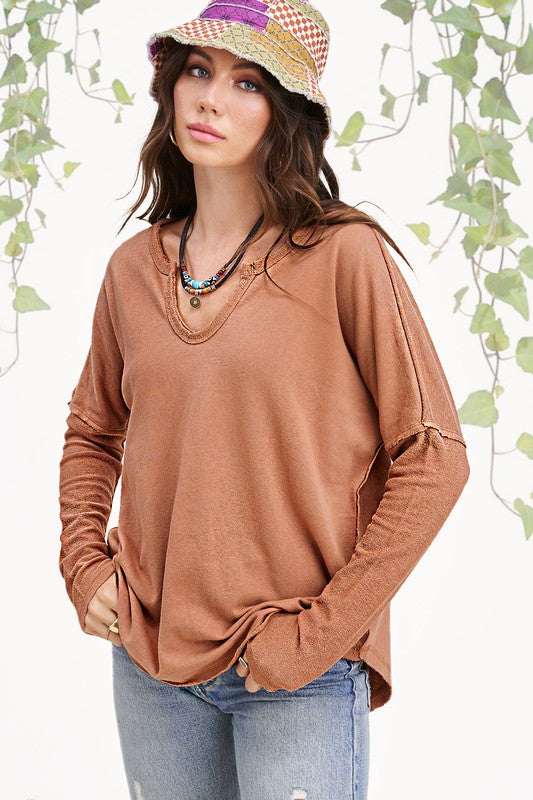 Paige Long Sleeve Top - Earth - SIZE SMALL