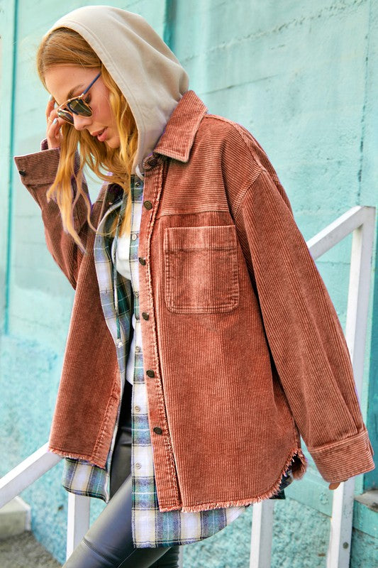 Paris Corduroy Shacket - Ginger - SIZE SMALL