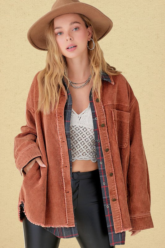 Paris Corduroy Shacket - Ginger - SIZE SMALL