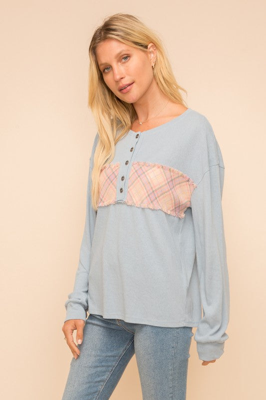 Prima Plaid Long Sleeve - Blue - SIZE SMALL