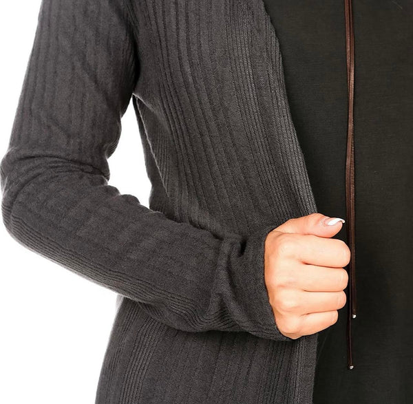 Reina Ribbed Duster Cardigan - Charcoal