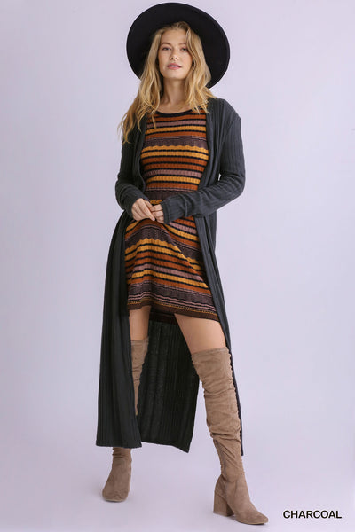 Reina Ribbed Duster Cardigan - Charcoal