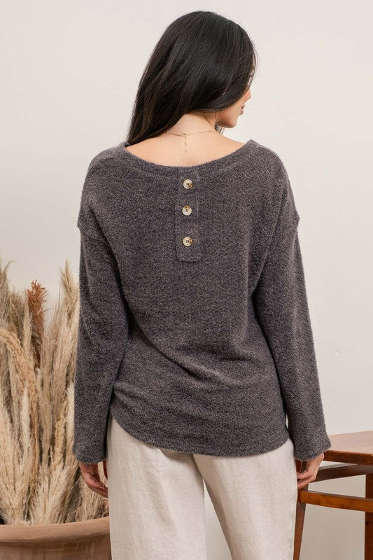 Xiana V Neck Top  - Charcoal - SIZE SMALL