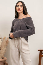 Xiana V Neck Top  - Charcoal - SIZE SMALL