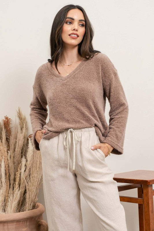 Xiana V Neck Top - Cocoa