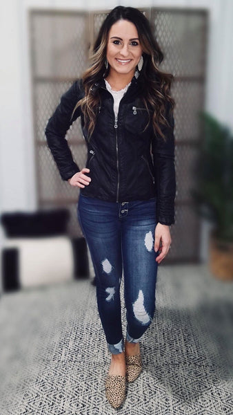 Ximena Faux Hooded Leather Jacket