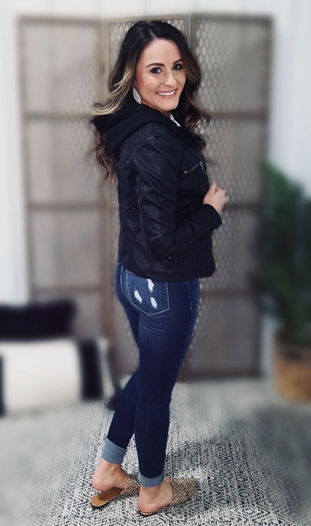 Ximena Faux Hooded Leather Jacket