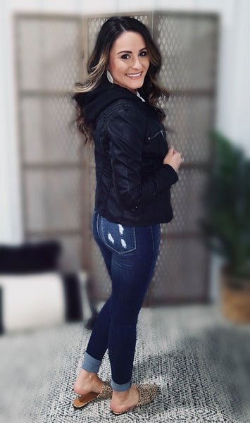 Ximena Faux Hooded Leather Jacket