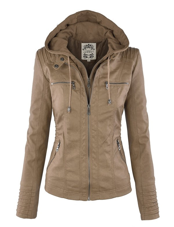 Ximena Faux Hooded Leather Jacket
