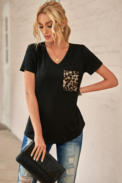 Lara Leopard Detail V Neck - SIZE SMALL