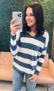Rianna Striped Sweater Top - Blue - SIZE MEDIUM