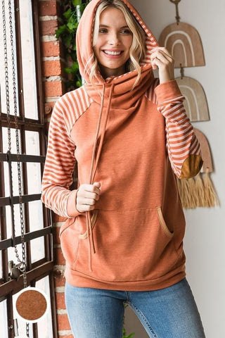 Emilia Striped Double Hoodie - Rust - SIZE SMALL