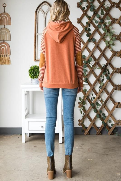 Emilia Striped Double Hoodie - Rust - SIZE SMALL